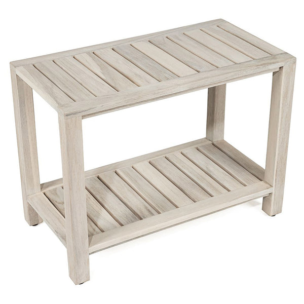 The LUNI, Teak Shower Bench, Teak Shower Stool, 24 Inch, Rustic Gray Finish